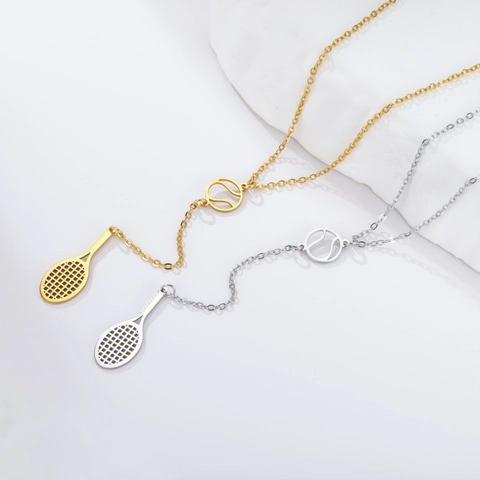 Collana con Ciondolo a Racchetta da Tennis in Acciaio Inossidabile per Uomo Donna Collana Sportiva a Forma di Y Gioielli Regalo