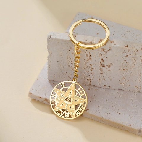 Portachiavi con Pentagramma in Acciaio Inossidabile 304 Chiave di Salomone Simbolo Misterioso Pendente Gioielli Occulti Regalo