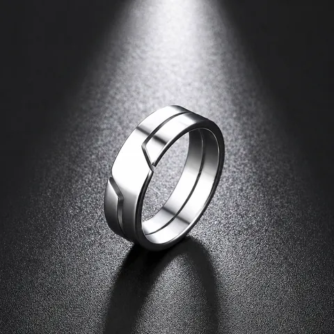 Geometric Cutout Ring 304 Stainless Steel Minimalist Polished Double Layer Band Jewelry For Men Women Modern