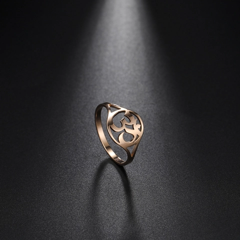 Stainless Steel Om Symbol Hollow Ring For Women Men Gold Silver Minimalist Yoga Spiritual Religious Jewelry Finger Ring