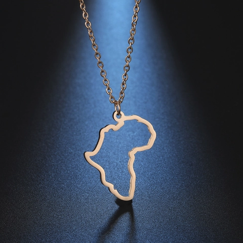 Stainless Steel Africa Map Pendant Necklace Minimalist Geographic Outline Hollow Jewelry Gift For Women Men