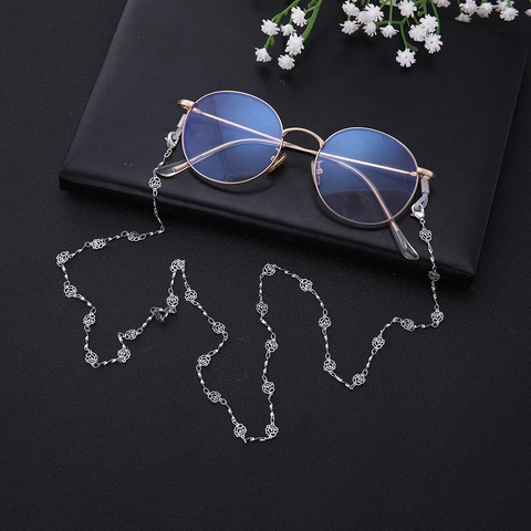 Vintage Hollow Rose Flower Copper Glasses Chain For Women Anti-slip Sunglasses Strap Mask Lanyard Neck Cord Jewelry Gift