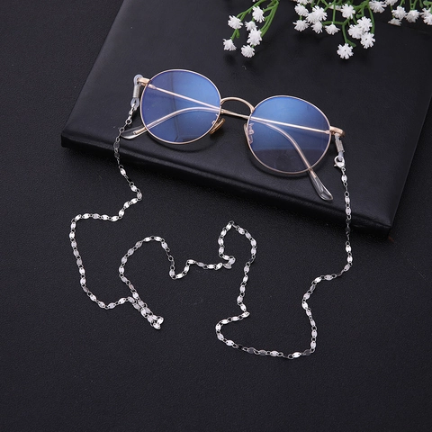 Mode Metall Brillenkette Minimalistische Pailletten-Glied Masken-Lanyard Halter Mit Silikonschlaufen Deko-Halskette Für Damen