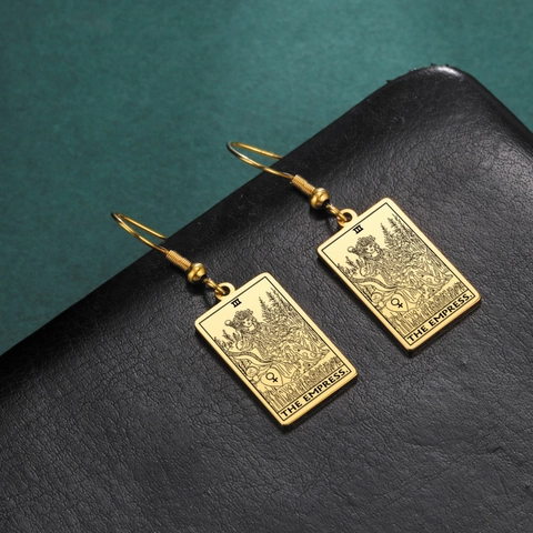 Vintage Stainless Steel Tarot Card Earrings For Women Engraved Rectangle The Fool Sun Moon Star Fashion Jewelry