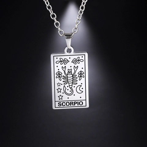 Stainless Steel Vintage Tarot Card Zodiac Sign Pendant Necklace For Women Men Twelve Constellation Jewelry Gift