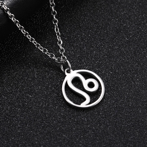 Minimalist Stainless Steel Twelve Zodiac Signs Hollow Round Pendant Necklace For Women Men Astrological Jewelry Birthday Gift