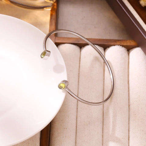 Bracciale Rigido Aperto in Acciaio Inossidabile Minimalista da Donna con Doppio Gemme Rotonde Geometriche Gioielli Regalo