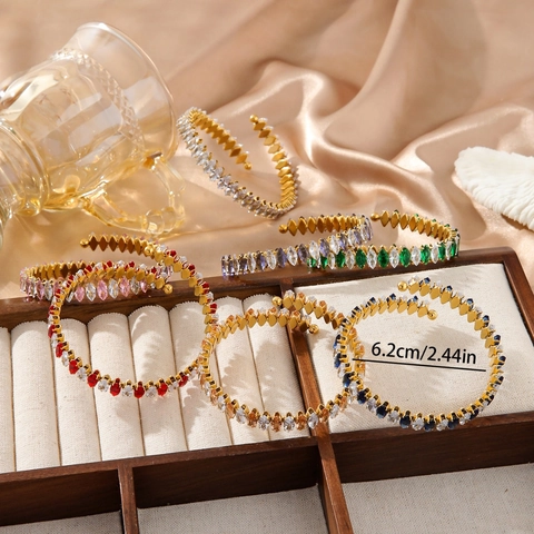 Lussuoso Bracciale Rigido Regolabile in Acciaio Inossidabile con Strass Marquise Placcato Oro 18K Bracciale Aperto in Cristallo Colorato Donna