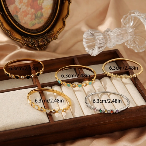 Bracciale Rigido in Acciaio Inossidabile con Cuore e Zirconia per Donna Placcato Oro Argento Smalto Gioielli Geometrici