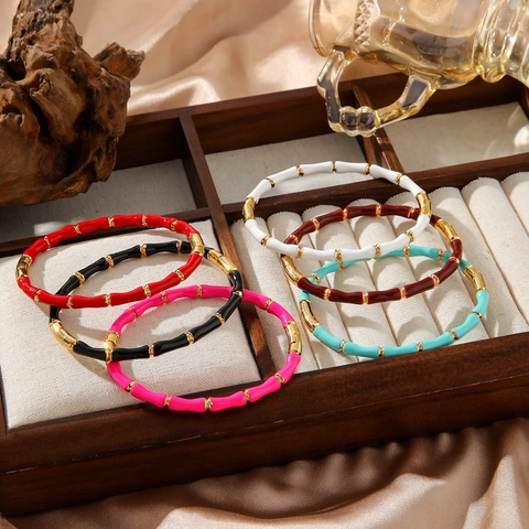 Vintage Stainless Steel Enamel Bamboo Joint Bangle Bracelet For Women Colorful Drip Oil Fashion Jewelry Bangle Accessory