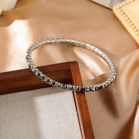 Fashion Stainless Steel Elastic Tennis Bracelet Colorful Cubic Zirconia Inlaid Stretch Bangle For Women Daily Party Jewelry Gift