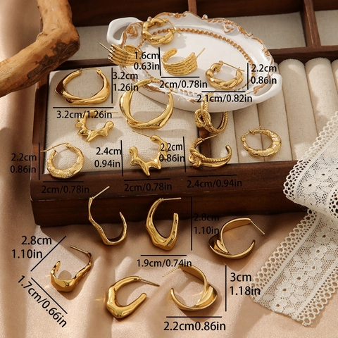Orecchini a Cerchio Geometrici Vintage in Acciaio Inossidabile Placcati Oro 18K per Donna Eleganti Gioielli Twist con Nodo a Textura Lavica Irregolare
