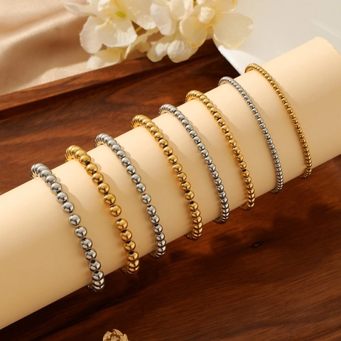 Bracciale a Sfere in Acciaio Inossidabile Minimalista da Donna Oro Argento Placcato Elastico con Perline Gioielli Cool Girl