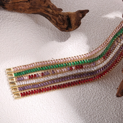 Elegante Collana Tennis in Acciaio Inossidabile Placcato Oro 18K con Strass Baguette Girocollo Colorato Pietra Quadrata Donna