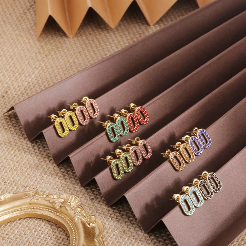 Orecchini a Lobo Ovali in Acciaio Inossidabile con Zirconia Placcati Oro 18K Minimalisti Cavi Colorati per Donna