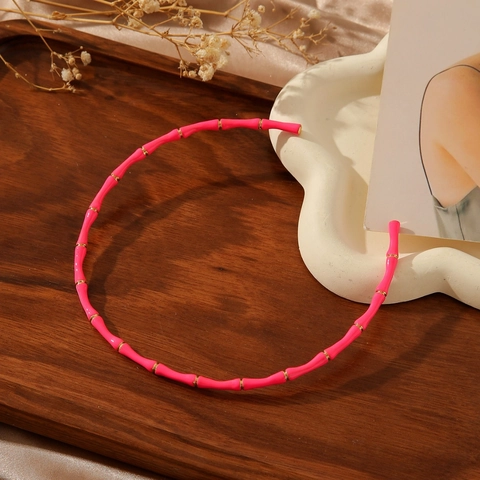 Western Fashion Stainless Steel Bamboo Joint Choker Necklace For Women Gold Plated Colorful Enamel Open Neck Ring Individual