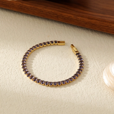 Pulsera Tennis de Acero Inoxidable Chapado en Oro 18K con Diamantes de Imitación para Mujer Joyería de Cristal de Colores