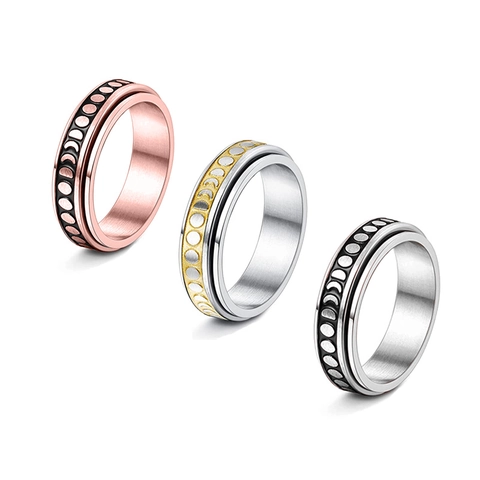 Anello Spinner in Acciaio al Titanio con Fasi Lunari per Uomo Donna in Acciaio Inossidabile Sole Luna Rotante Antistress