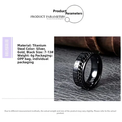 Viking Runic Rotatable Chain Ring Titanium Steel Stainless Steel Punk Band For Men Women Vintage Industrial Finger Jewelry Gift