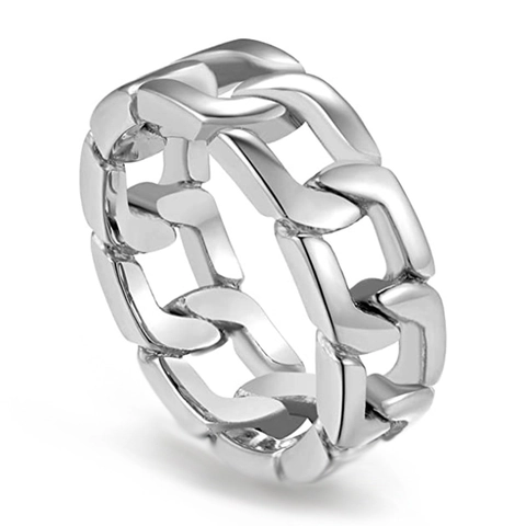 Bague Chaîne en Acier Inoxydable 316L Hip Hop Pour Hommes Femmes Punk Rock Bague Polie Bijoux de Mode Quotidienne