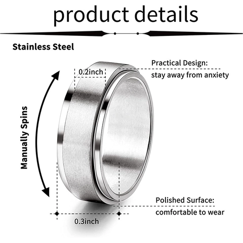 Anillo Spinner Giratorio de Acero de Titanio Cepillado Mate Banda de Alivio del Estrés para Hombres Mujeres Joyería Minimalista