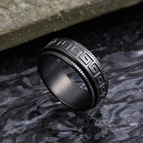 Edelstahl Griechischer Schlüssel Spinner Ring Für Damen Herren Anti Angst Drehbarer Meander Band Ring Mode Geometrischer Schmuck