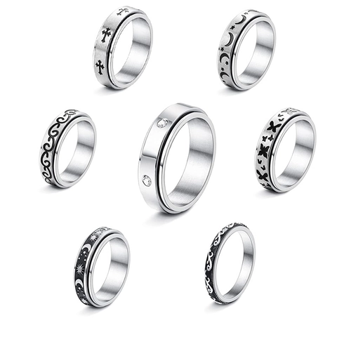 Anillo de Acero Inoxidable Vintage con Spinner Giratorio para Aliviar el Estrés Estrella Celestial Luna Mariposa Cruz Anillos para Hombres Mujeres Joyería