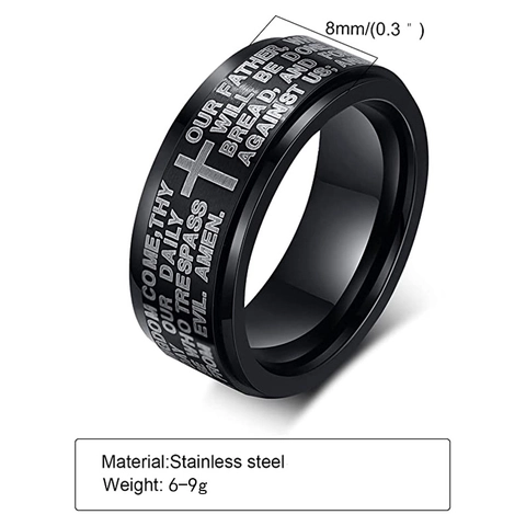 Anillo Spinner Padre Nuestro de Acero Inoxidable de 8mm para Hombre Mujer Cruz Religiosa Grabada Alivio del Estrés Joyería