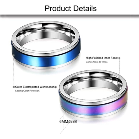 Anillo Spinner de Acero Inoxidable Para Hombre Mujer Alivio Ansiedad Giratorio Arcoíris Azul Negro Anillo Joyería Moderna