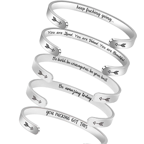 316L Stainless Steel C-Shaped Open Cuff Bracelet With Inspirational Quote Engraved Arrow Design Jewelry Gift For Women