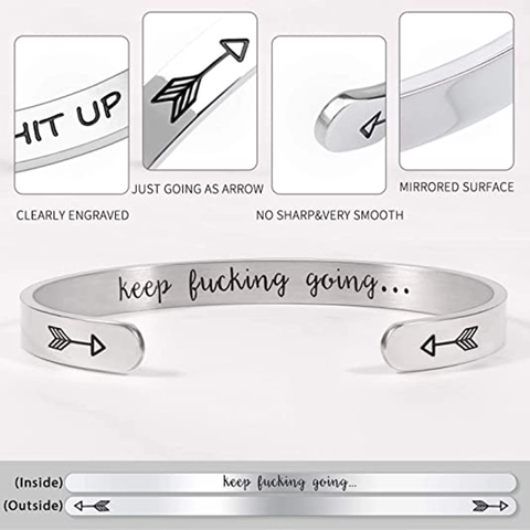 316L Stainless Steel C-Shaped Open Cuff Bracelet With Inspirational Quote Engraved Arrow Design Jewelry Gift For Women