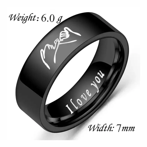 Anillo de Promesa del Meñique de Acero Inoxidable Grabado I Love You Anillos de Pareja Plata Negro Joyería Hombre Mujer