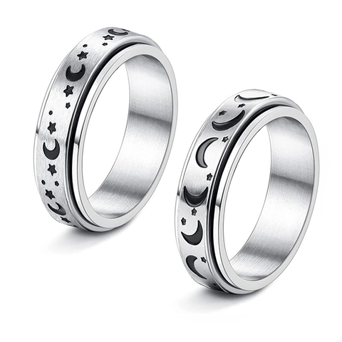 Anillo Spinner de Acero Inoxidable 316L Para Aliviar la Ansiedad Mito de Estrella y Luna Anillo Giratorio Joyería de Moda Simple Sol Luna Estrella Para Hombre Mujer