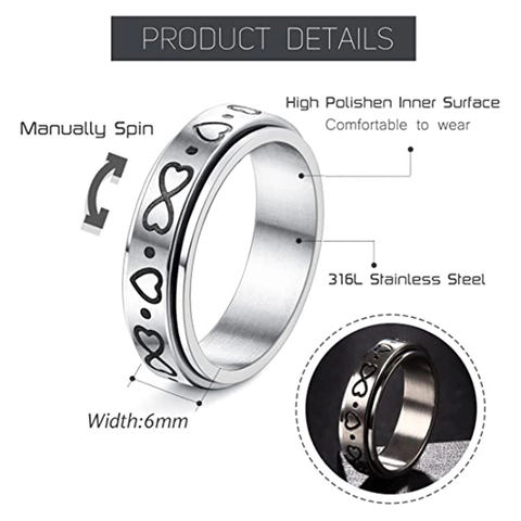 Anello Spinner in Acciaio Inossidabile 316 Con Cuore e Infinito Per Sollievo Ansia Gioielli Per Uomo Donna