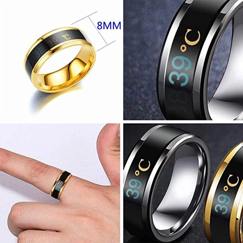 Anillo Inteligente Sensor de Temperatura Acero Inoxidable Humor Cambio de Color Termómetro Para Hombre Mujer Joyería de Moda