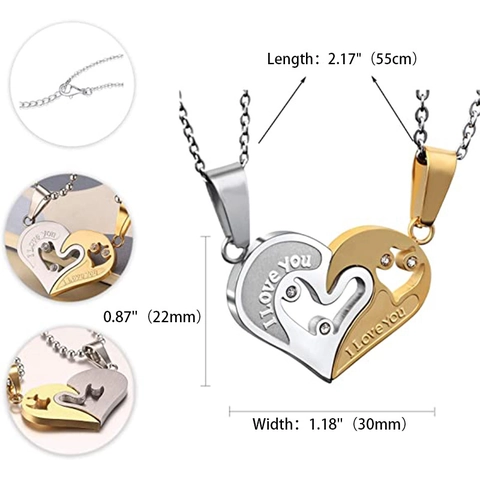 Stainless Steel Heart Puzzle Matching Necklaces For Couples Engraved I Love You Rhinestone Pendant Romantic Jewelry Gift