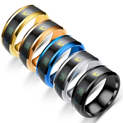 Bague Intelligente de Détection de Température en Acier Inoxydable Changement de Couleur Thermochromique Bijou Homme Femme