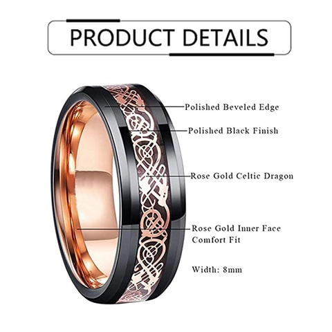 Anillo Spinner de Dragón Celta de Acero de Titanio para Hombre con Incrustación de Fibra de Carbono Banda Ancha Borde Biselado Pulido Anillo Punk