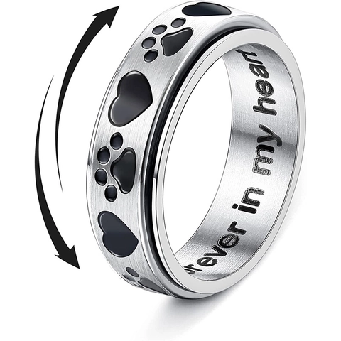 Stainless Steel Spinner Ring For Women Men Rotating Heart Paw Print Anxiety Relief Stress Relief Band Jewelry Finger Ring