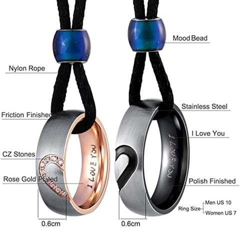 Couple Matching Heart Ring Necklace Titanium Steel I Love You Pattern Zirconia Pendant Necklaces Romantic Jewelry Gift