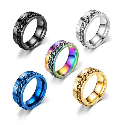 Rotatable Roman Numeral Chain Ring For Men Women Titanium Steel Spinner Anxiety Ring Personality Finger Band Jewelry Gift