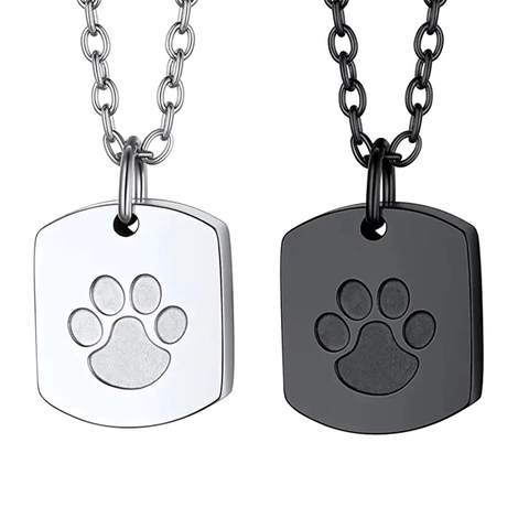 Pet Memorial Cremation Urn Necklace Titanium Stainless Steel Paw Print Pendant Ashes Keepsake Military Dog Tag Necklace