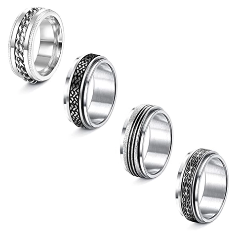 Stainless Steel Spinner Ring For Anxiety Relief Rotatable Chain Frosted Geometric Band Ring For Men Women Fashion Jewelry