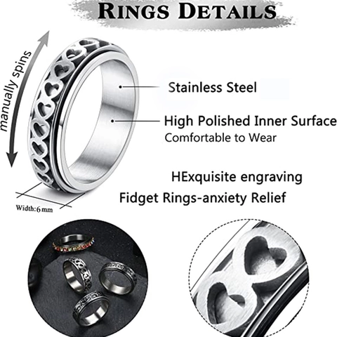 Edelstahl Spinner Fidget Ring Zur Stressbewältigung Hohl Herz Stern Gänseblümchen Rotierender Band Ring Mode Schmuck Für Damen