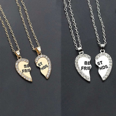 Edelstahl Best Friends Puzzle Herz Anhänger Halskette Mit Strass Einlage Gold Silber Farbe Freundschaftsschmuck