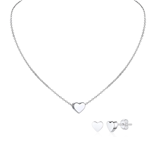 Conjunto de Collar con Colgante de Corazón y Pendientes de Botón de Acero Inoxidable Minimalista Joyería de Plata para Mujer