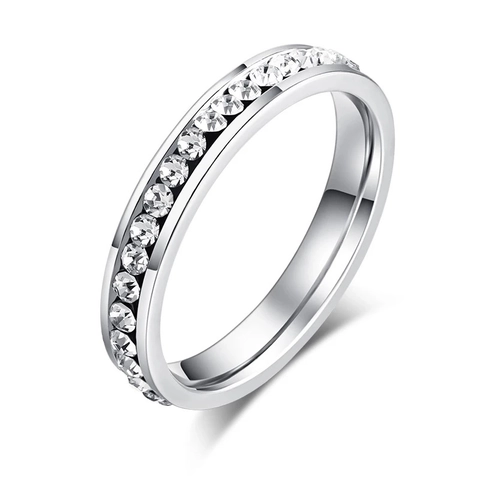 Minimalist Stainless Steel Eternity Ring With Single Row Zirconia Classic Fashion Wedding Band Jewelry For Women Gift