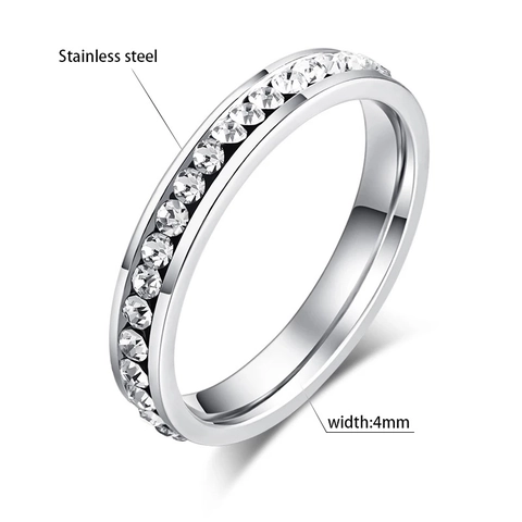 Minimalist Stainless Steel Eternity Ring With Single Row Zirconia Classic Fashion Wedding Band Jewelry For Women Gift