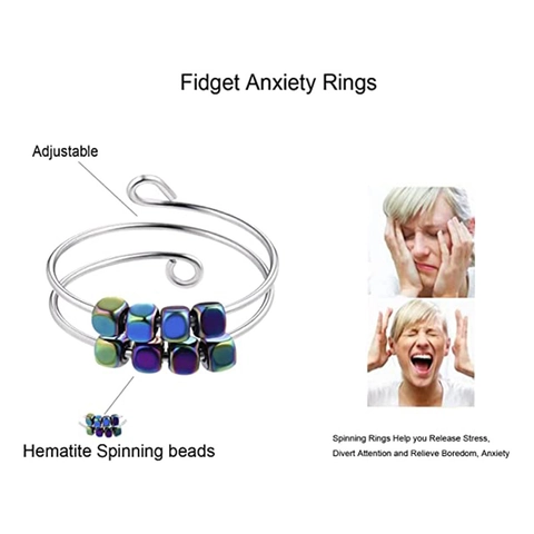 Anillo Fidget de Acero Inoxidable Hematita Ajustable Para Alivio de Ansiedad Joyería Spinner Espiral Para Mujeres Hombres Regalo