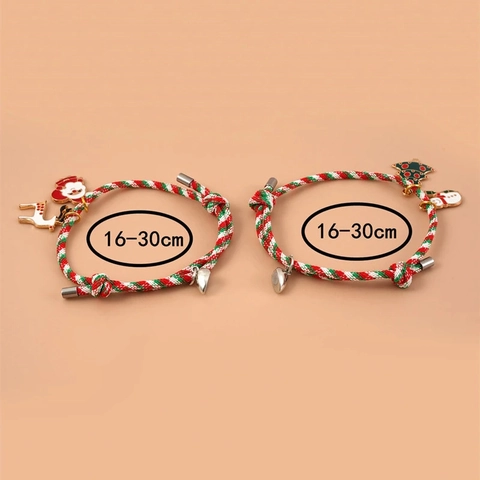 Christmas Braided Bracelets Alloy Enamel Santa Claus Reindeer Christmas Tree Charms Magnetic Connection Adjustable Festive Holiday Jewelry For Couples Friends